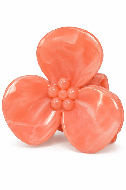 Coral Melody marbled three-petal flower claw hair clip, one clip on white background