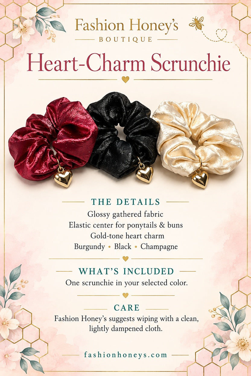 Fashion Honey’s heart-charm scrunchie details and care guide