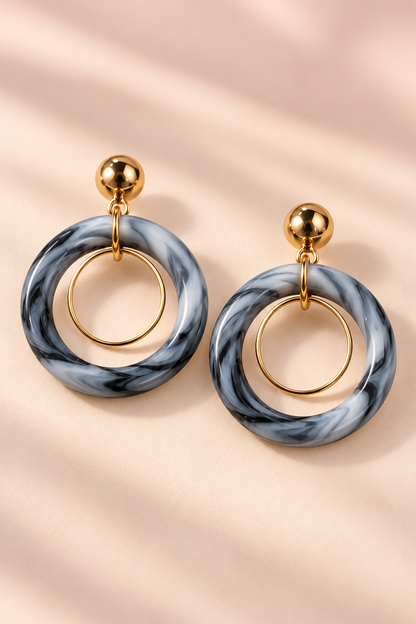 MINT Gray double hoop earring pair with thin gold-tone inner loops and round gold-tone studs
