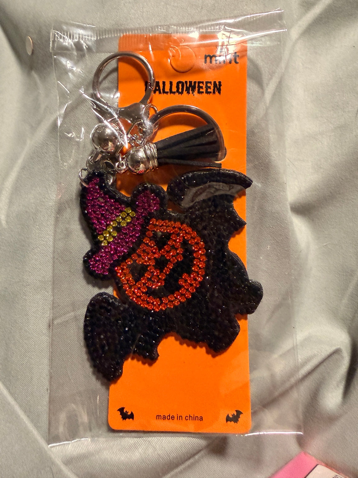 Mint Halloween orange pumpkin rhinestone keychain original retail packaging