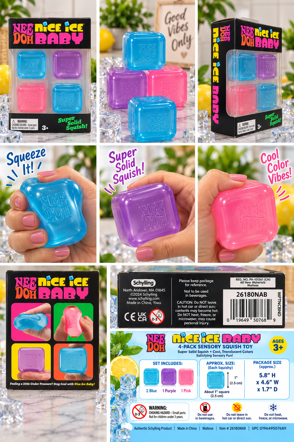 NeeDoh Nice Ice Baby size, contents and warning guide