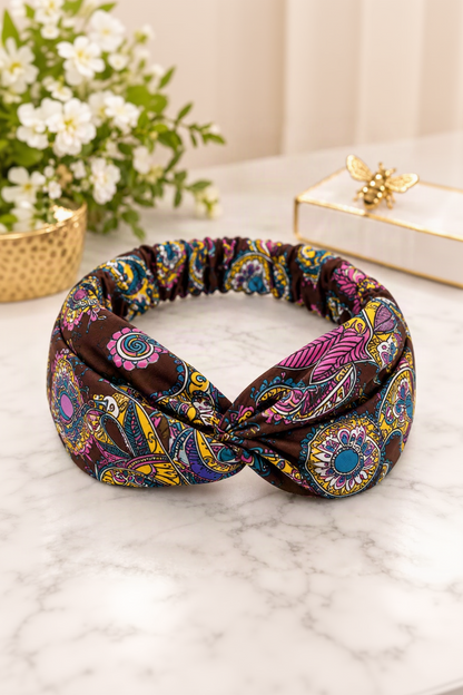 Brown paisley twist headband individual color