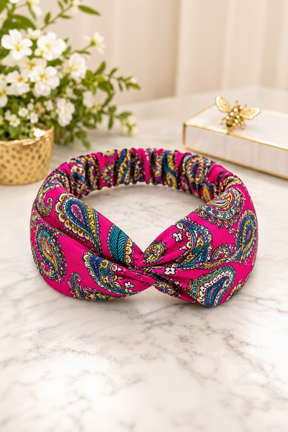 Fuchsia paisley twist headband individual color