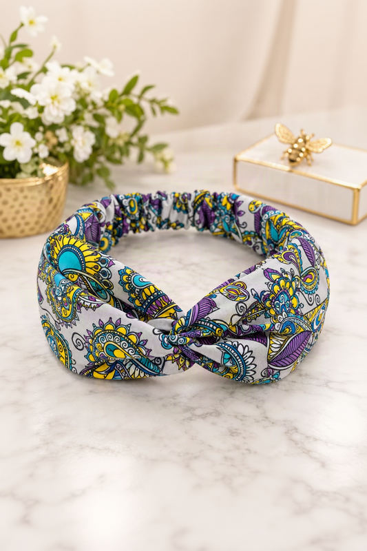 Gray / Lavender paisley twist headband individual color