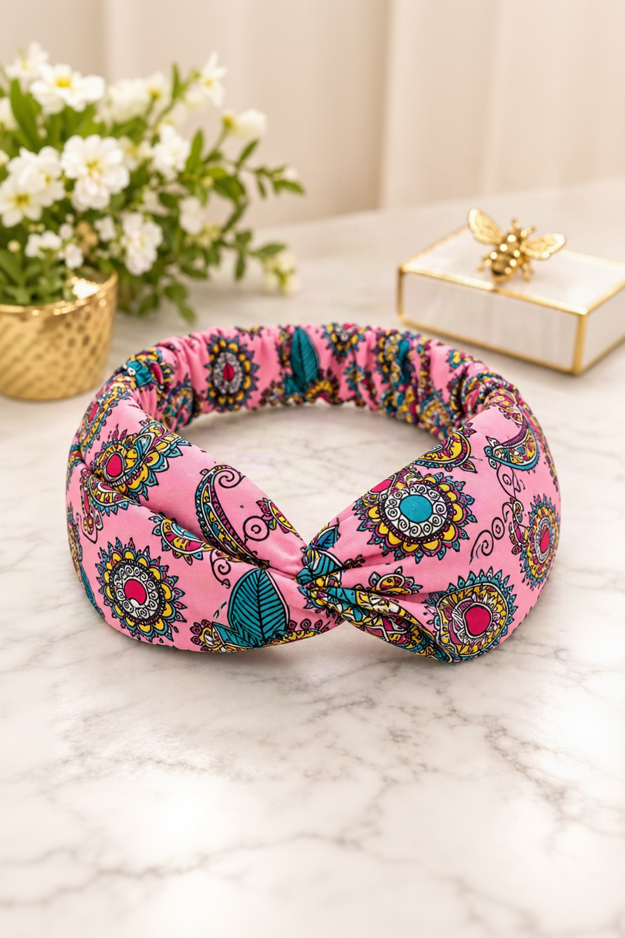 Pink paisley twist headband individual color