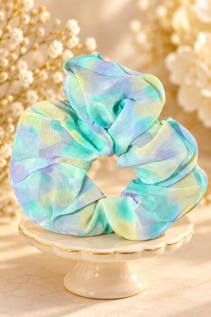 Aqua pastel ruffled scrunchie