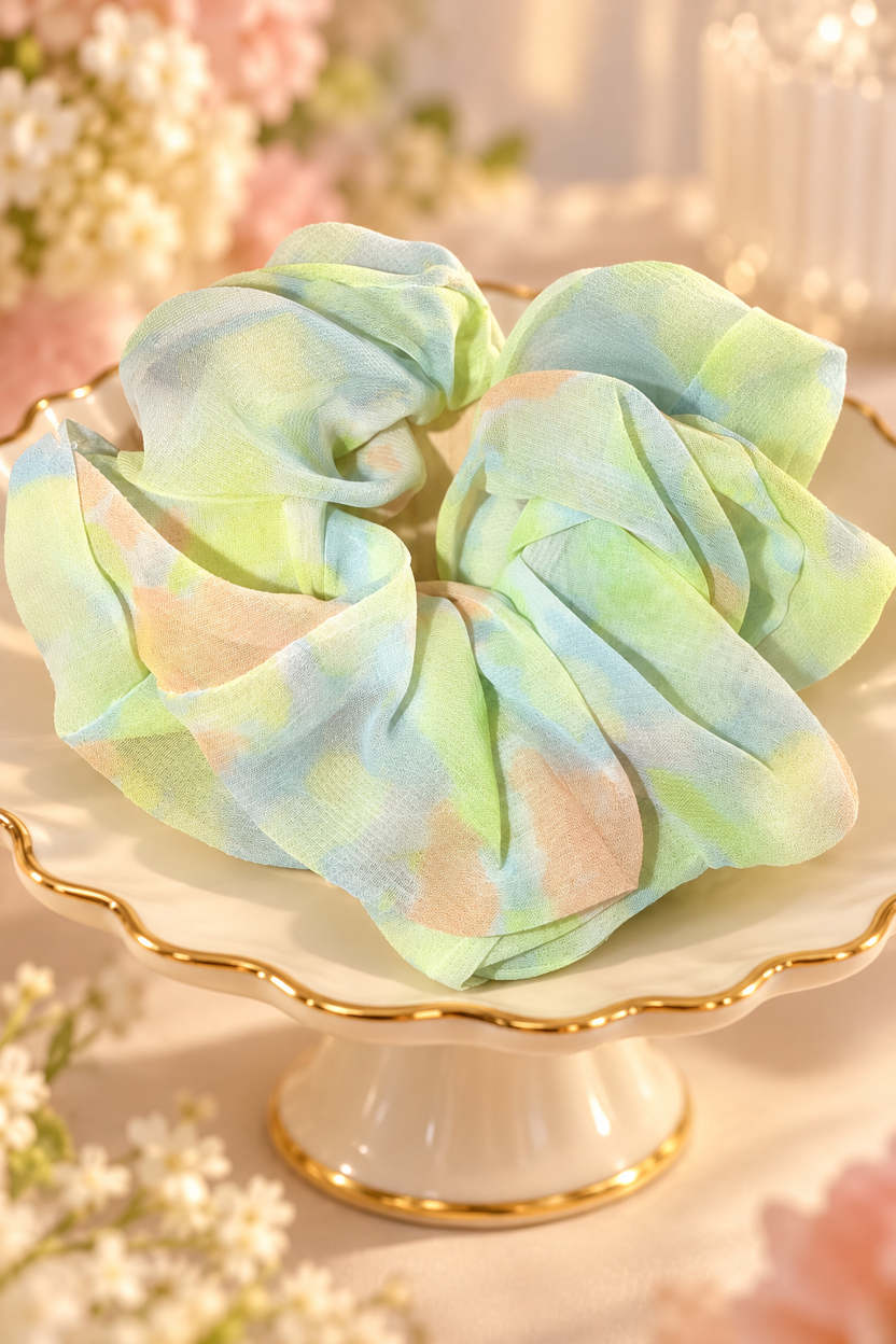 pale green pastel ruffled scrunchie