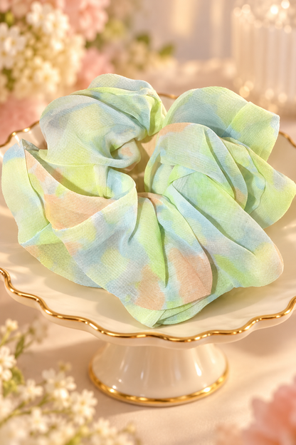 pale green pastel ruffled scrunchie