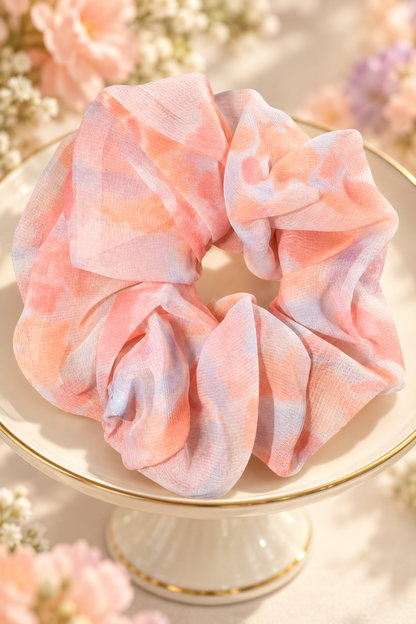peach pink pastel ruffled scrunchie