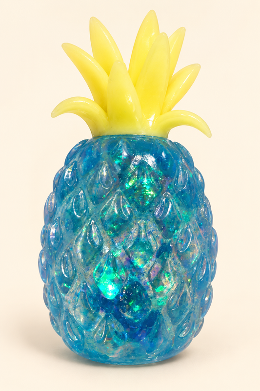 Blue glitter pineapple sugar squeeze squishy outside packaging