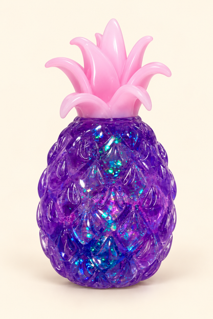Purple glitter pineapple sugar squeeze squishy outside packaging