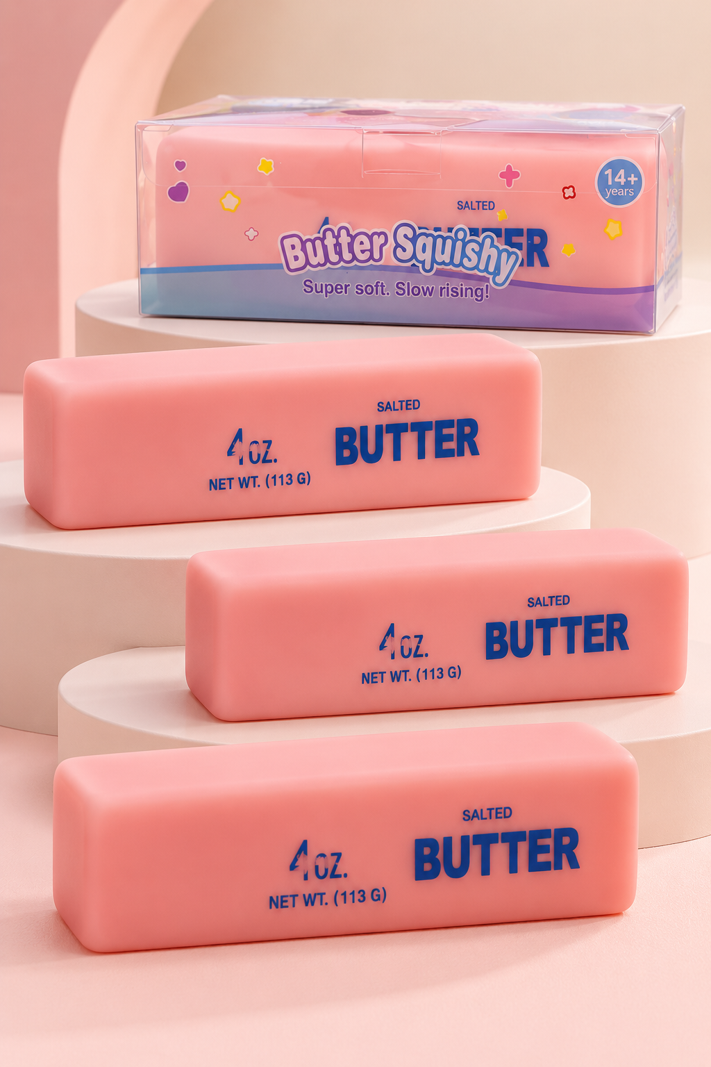 Pink crunchy butter stick squishy — hero