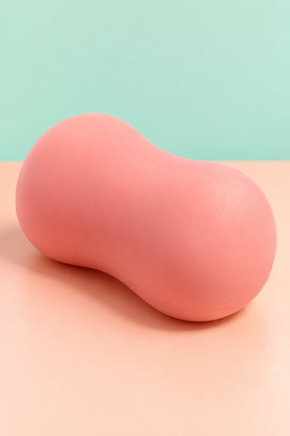 Pink soap-shaped crunchy sensory squishy close-up