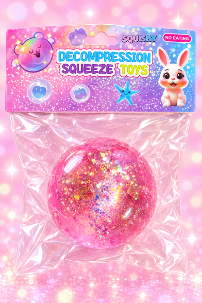 Pink glitter ball Vaseline-type squishy in cleaned Decompression Squeeze Toys retail packaging
