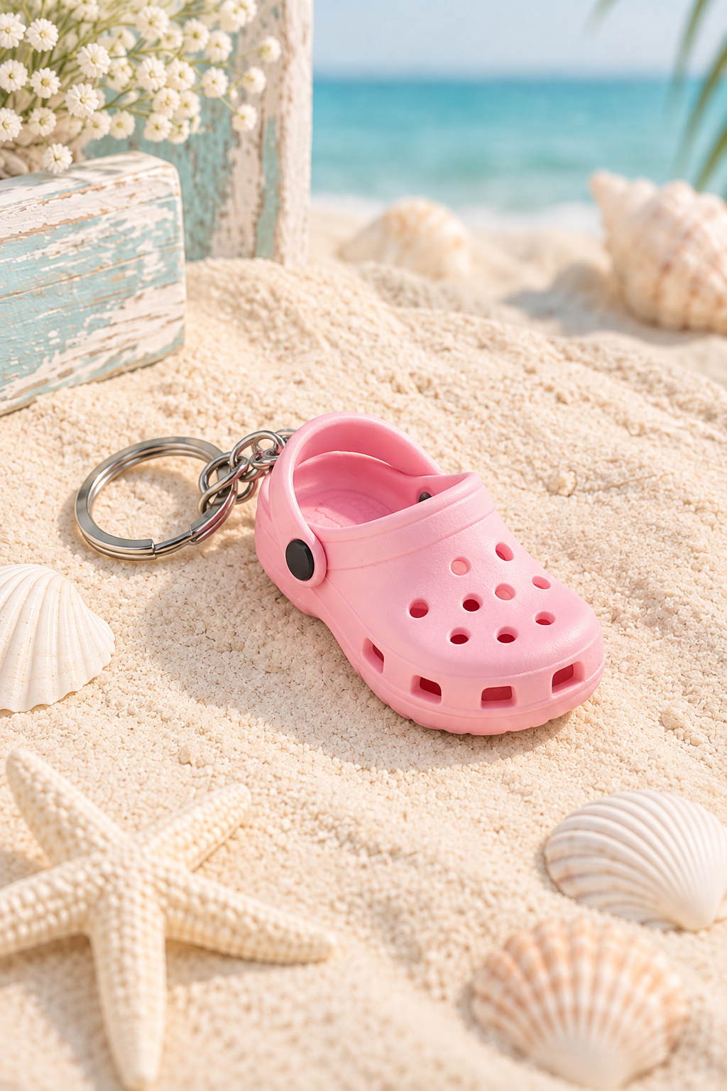 Pink mini clog shoe keychain