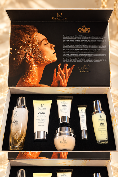 Open Prédiré Paris Caviar Essence case showing six skincare products