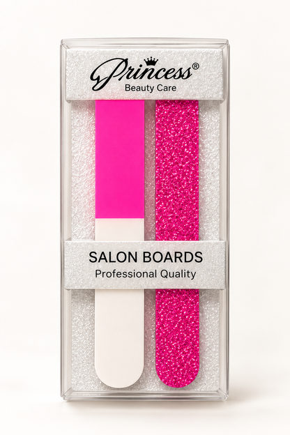 Princess Salon Boards nail file box set with hot pink glitter board