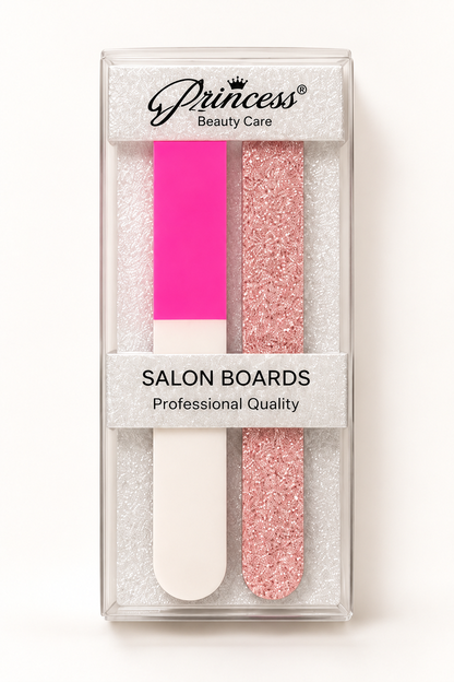 Princess Salon Boards nail file box set with light pink glitter board