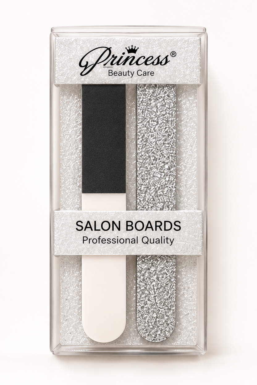 Princess Salon Boards nail file box set with silver glitter board