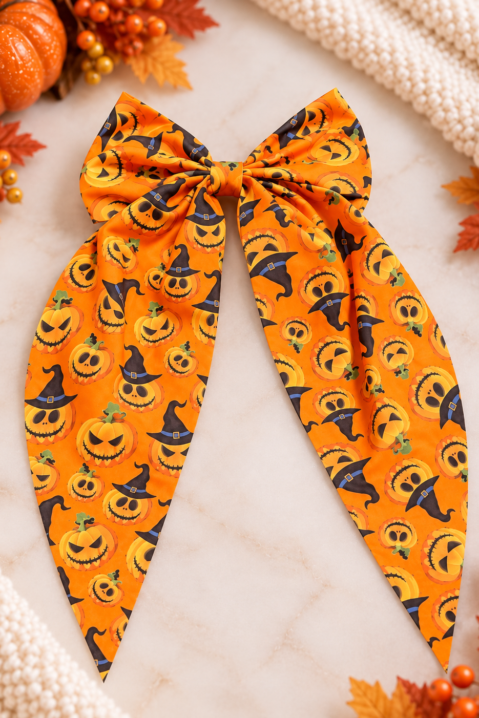 Orange Halloween pumpkin hair bow