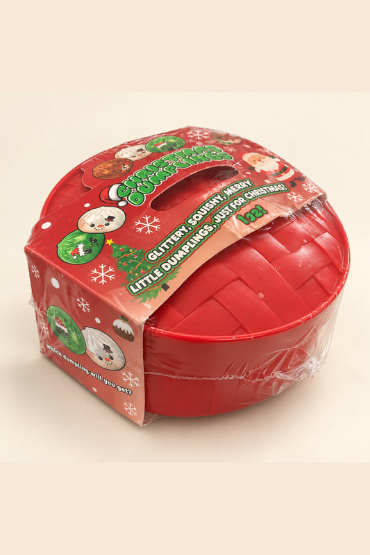 Sealed red steamer Christmas Dumplings three-quarter view