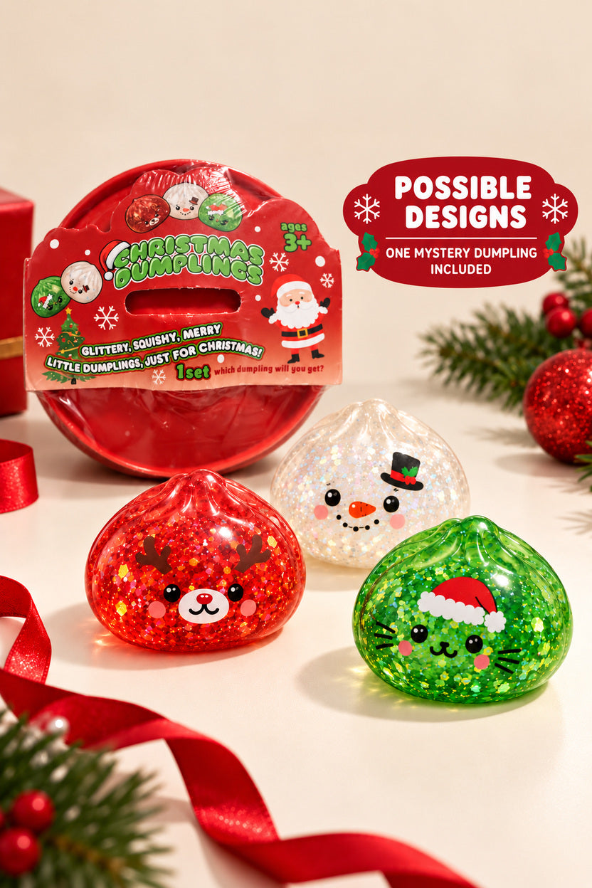 Possible smooth Christmas glitter dumpling designs; one mystery dumpling included