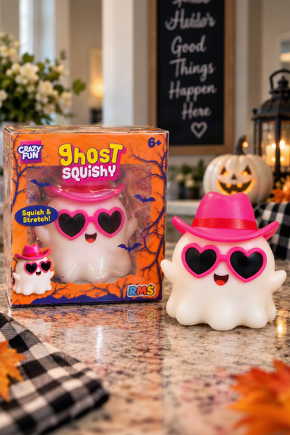 RMS Crazy Fun Ghost Squishy unboxed beside original retail package