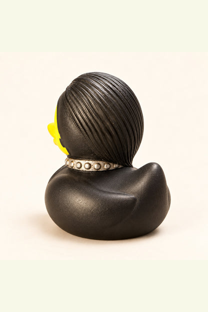 Roxy duck rear view showing sculpted black hair and duck tail