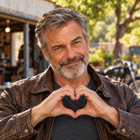 Rudy making a heart with his hands