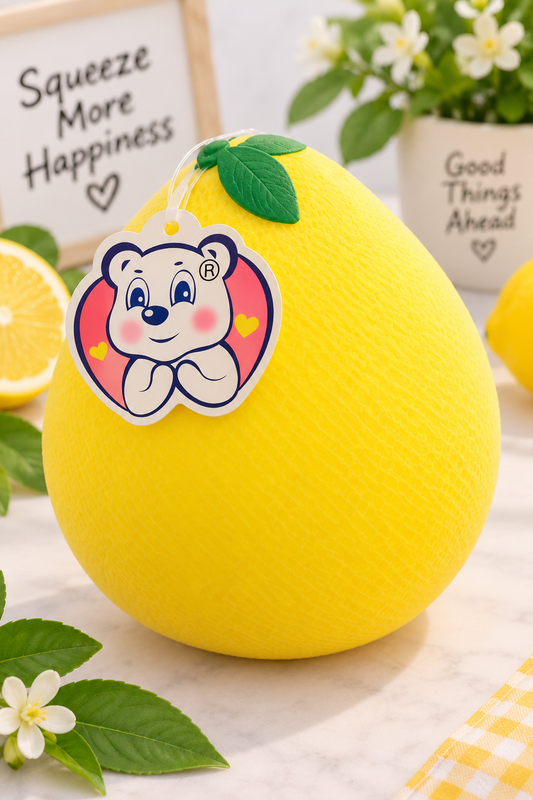 Jumbo lemon squishy hero image with packaged and unpackaged views