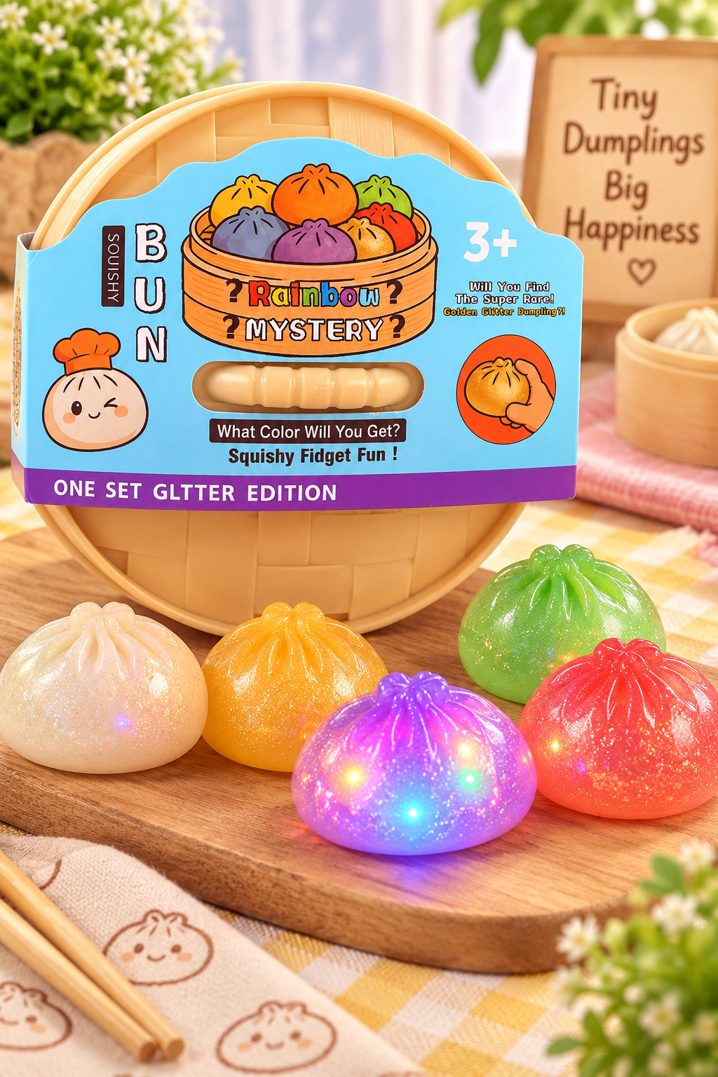 Rainbow Mystery Glitter Dumpling light-up squishy hero image