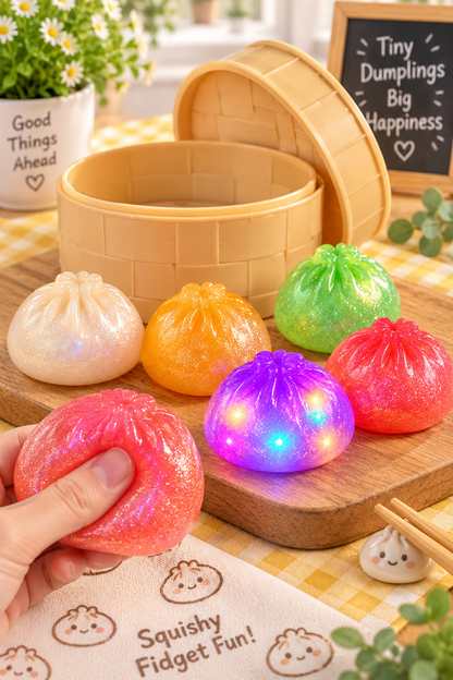 Rainbow Mystery Glitter Dumpling light-up squishies lifestyle image