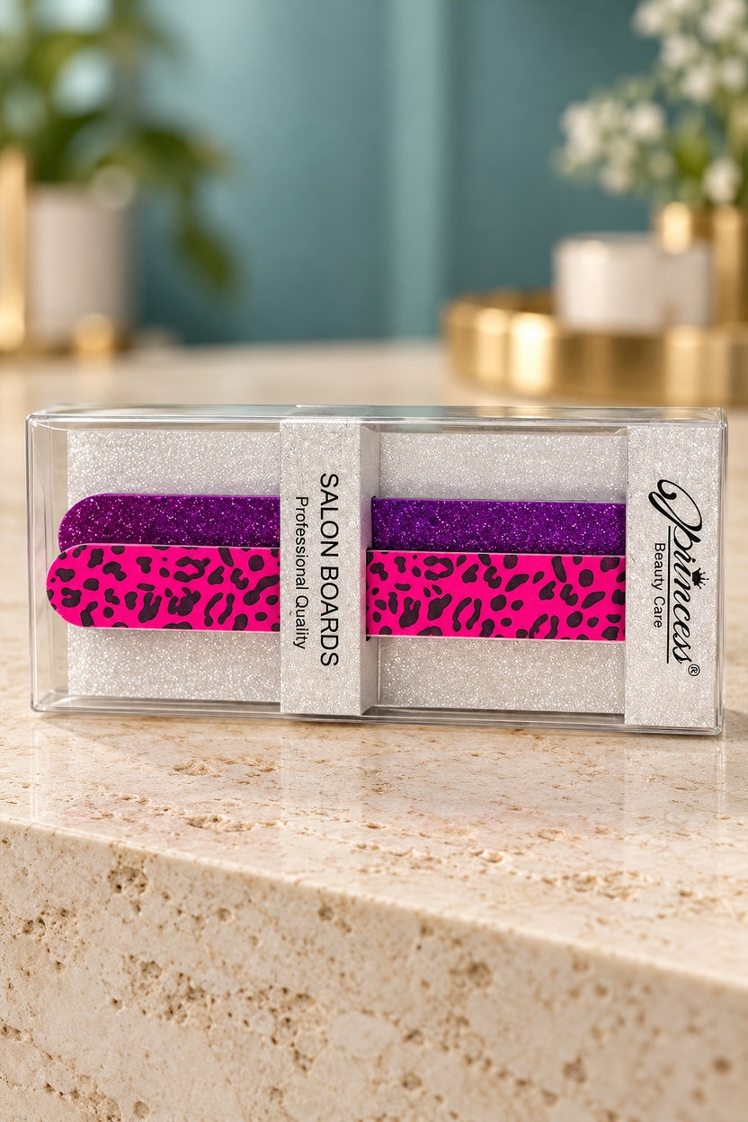Hot Pink Leopard / Purple Glitter Princess boxed nail-file set