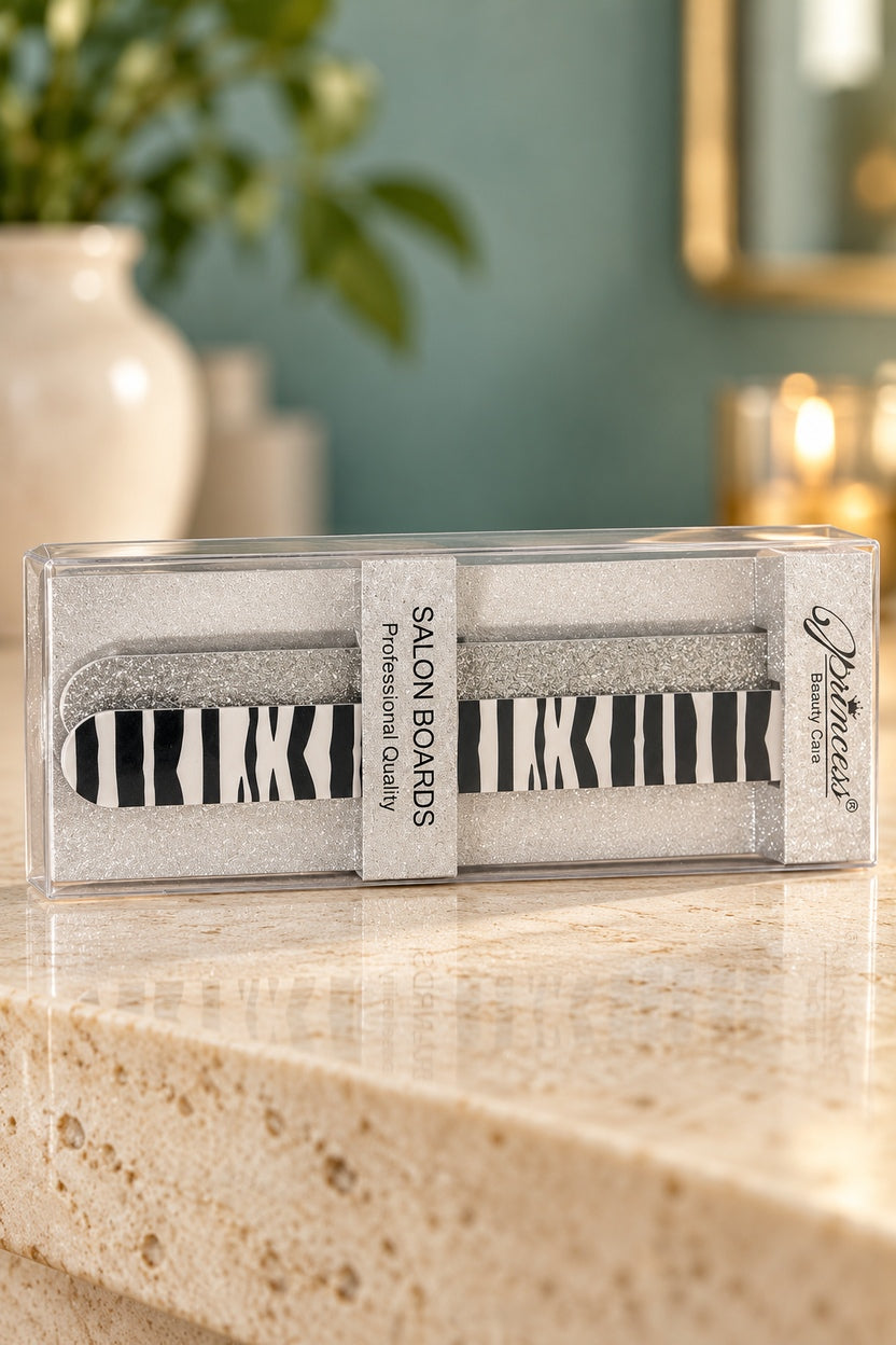 Zebra / Silver Glitter Princess boxed nail-file set