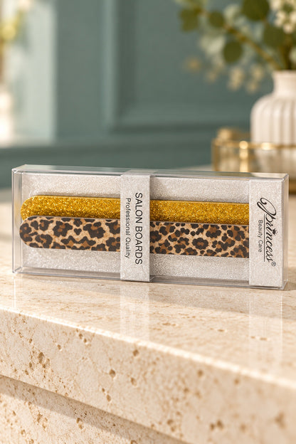Brown Leopard / Gold Glitter Princess boxed nail-file set