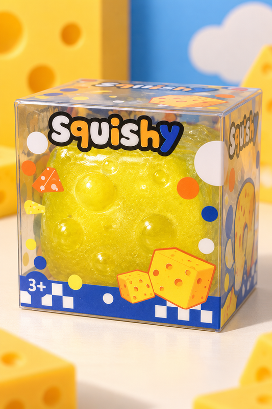 Yellow Slushy Cheese no bounce back squishy in retail box