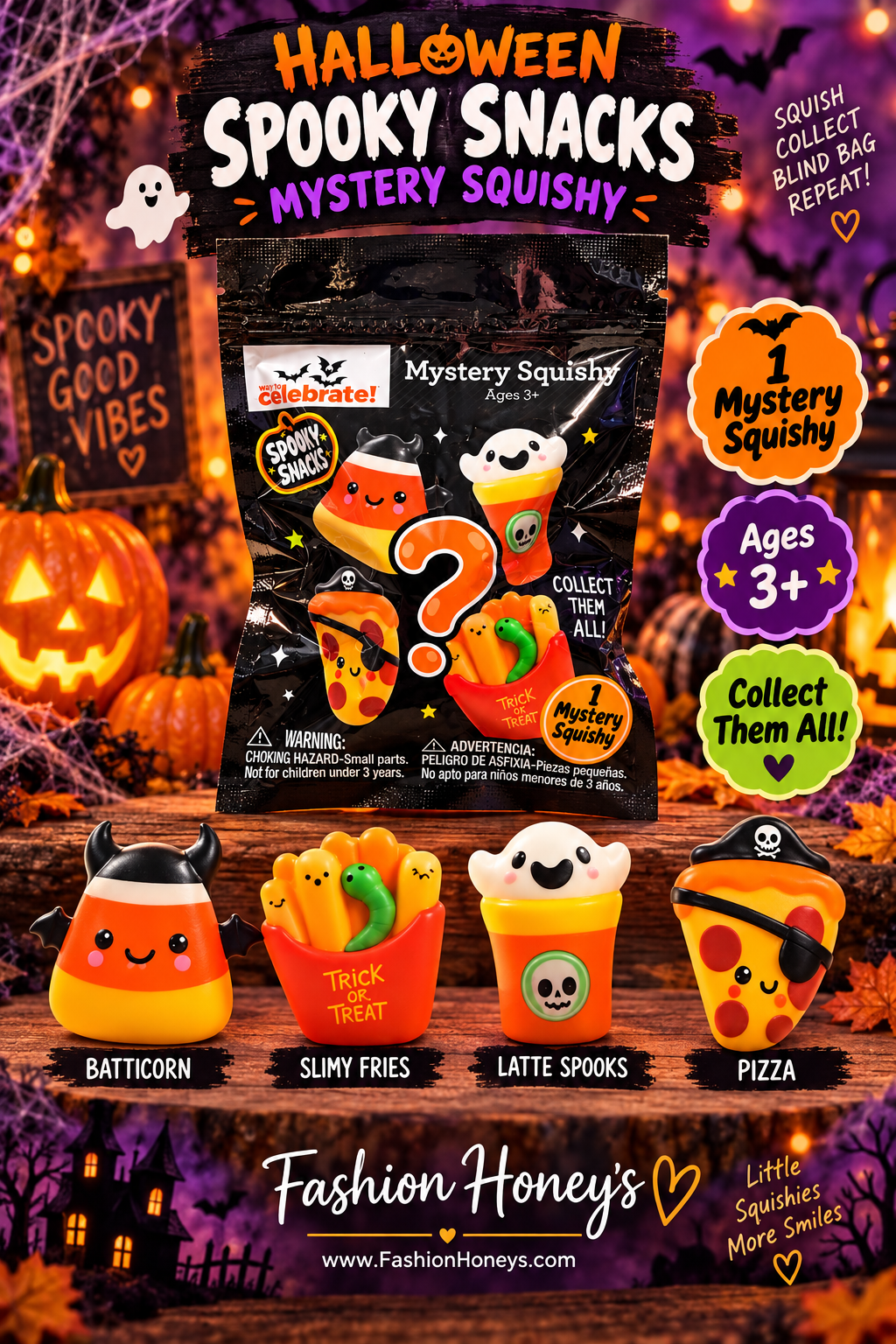 Way to Celebrate Spooky Snacks Mystery Squishy product information and safety