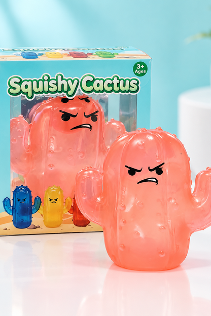Pink Squishy Cactus sensory toy with retail box