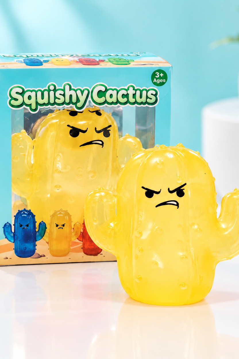 Light yellow Squishy Cactus sensory toy with retail box