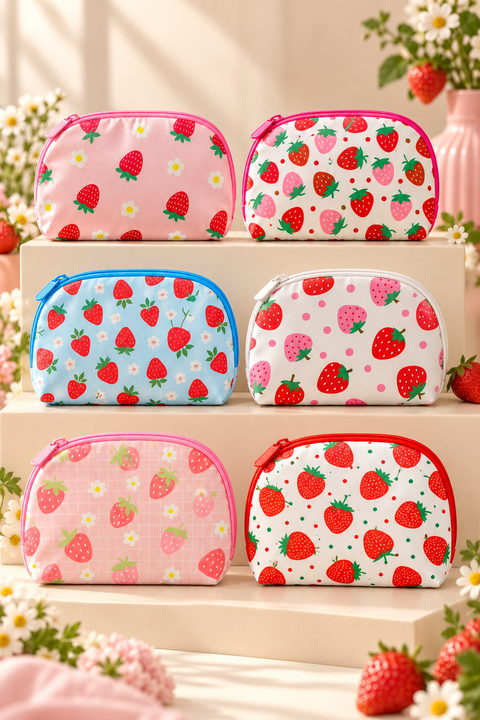 Strawberry Print Makeup Bag