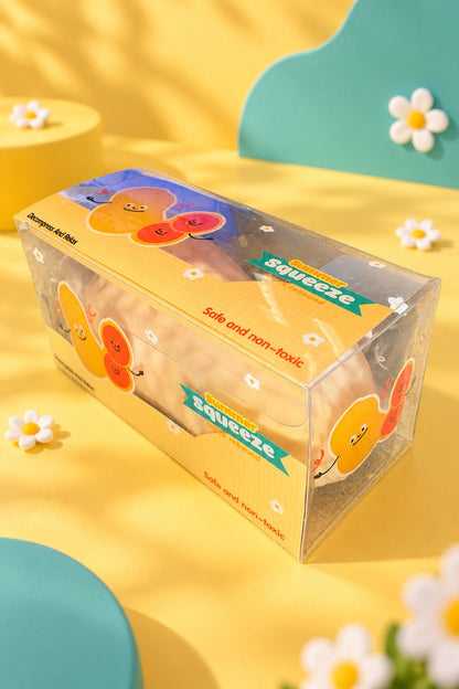 Peanut squishy in clear Summer Squeeze retail packaging