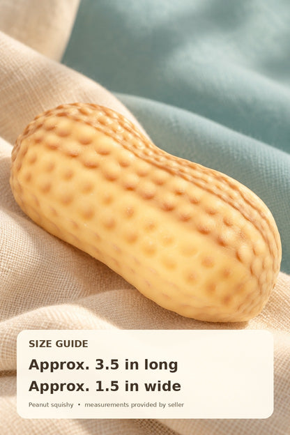 Peanut squishy size guide, approximately 3.5 inches long and 1.5 inches wide