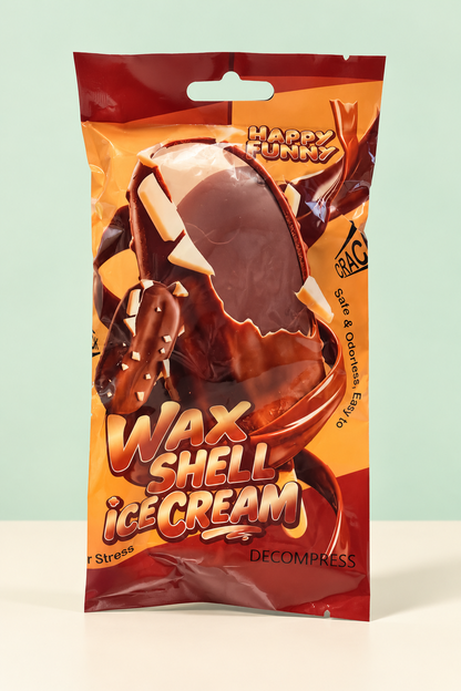 brown wax shell ice cream bar squishy in its pouch