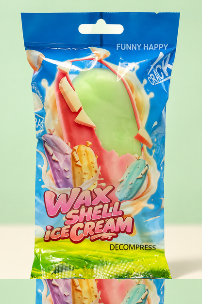 green wax shell ice cream bar squishy in its pouch